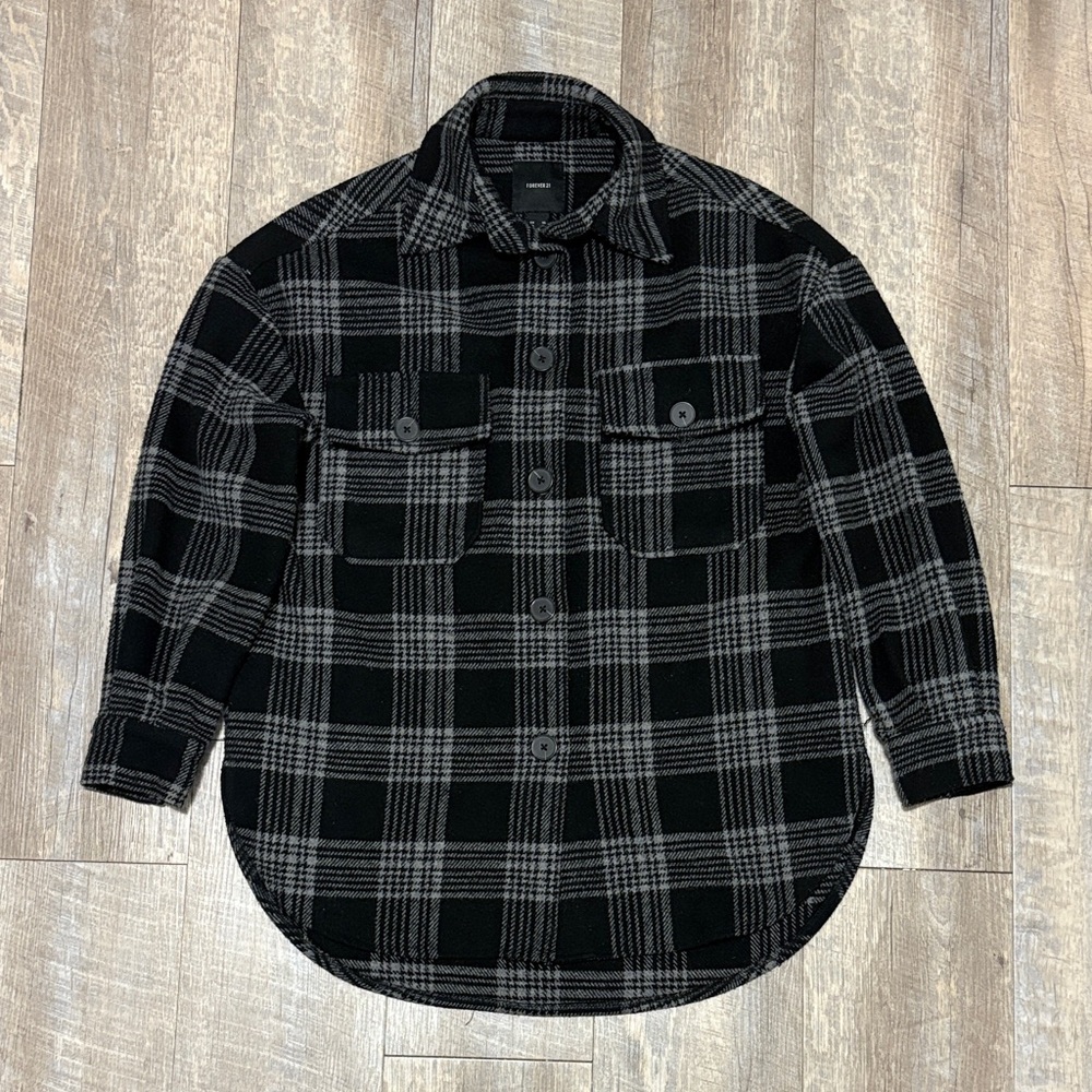 Forever 21 Black and Gray Plaid Shacket